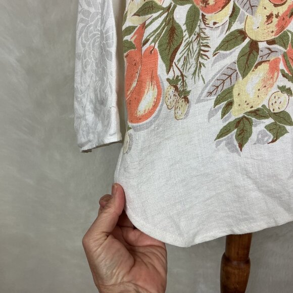 Vintage Citrus Table Linen Floral Cross Stitch Tunic Top L - Picture 7 of 9